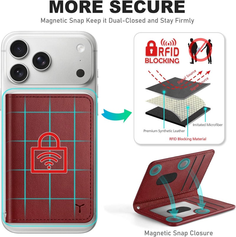 TUCCH for Magsafe Card Holder with Clear ID Window, Fit 6 Cards, RFID Blocking PU Leather Men Women Magnetic Phone Wallet for iPhone 17/16/15/14/13/12/Plus/Air/Pro/Pro Max Series, Dark Red - Image 3